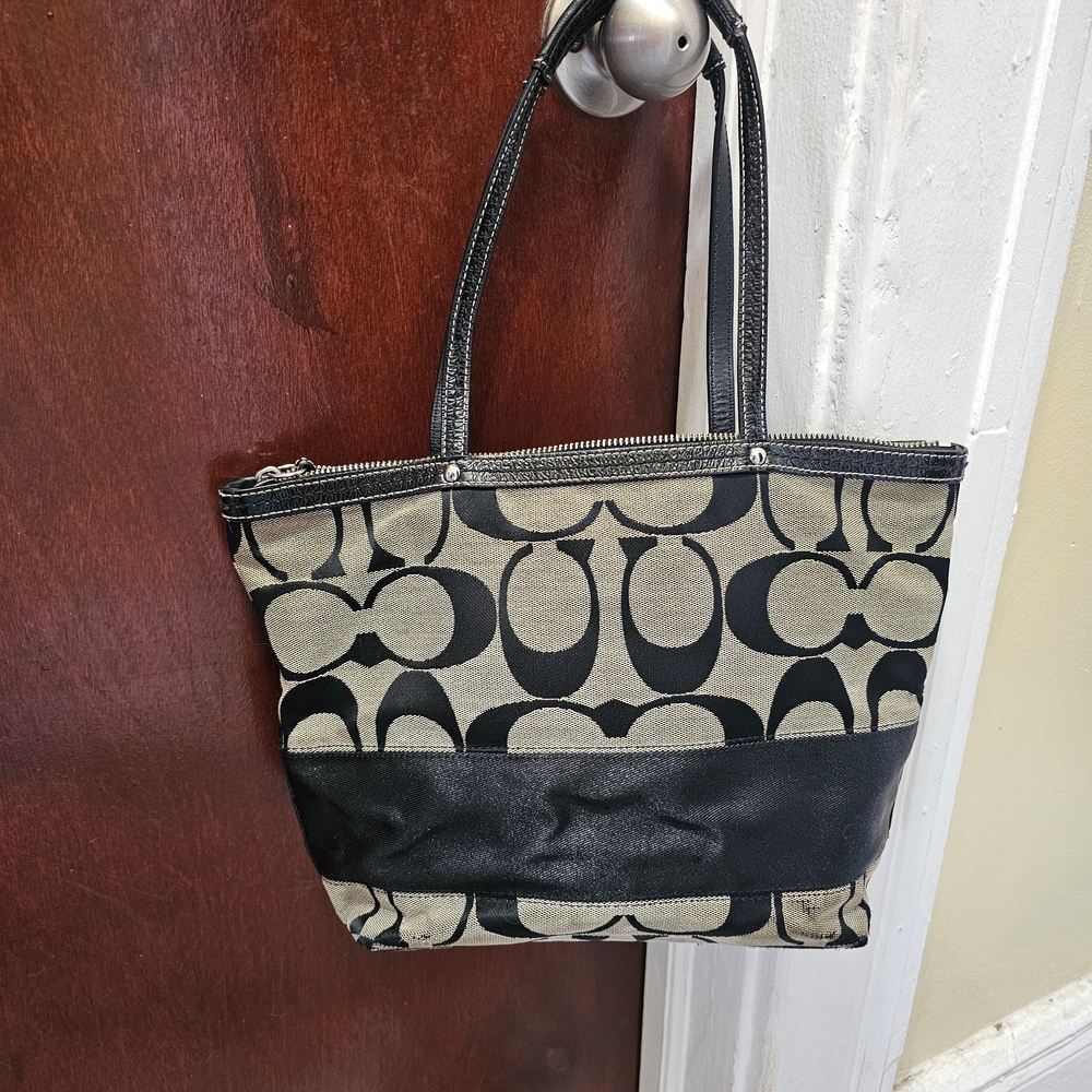 Coach Black and Tan Signature Tote